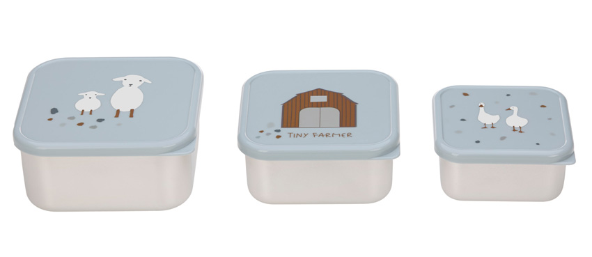 Lässig Snackbox Edelstahl 3-teilig Tiny Farmer Blau