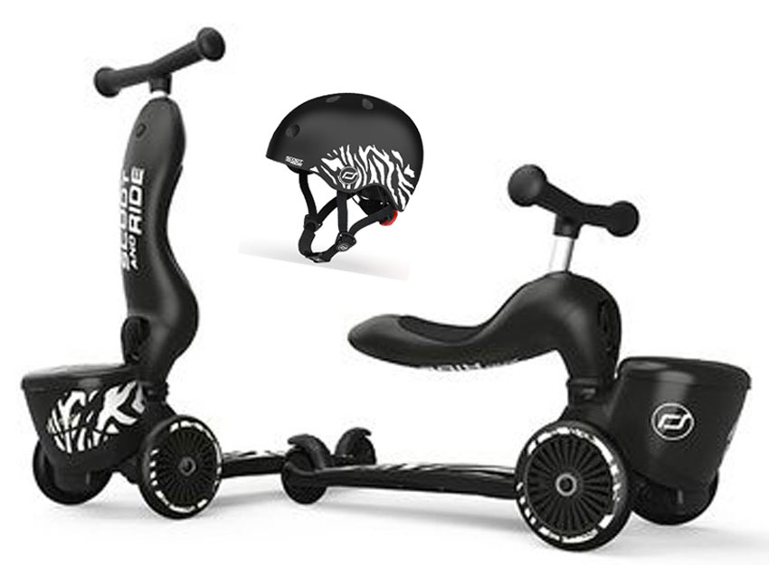 Scoot and Ride Highwaykick 1 Set mit Helm Zebra