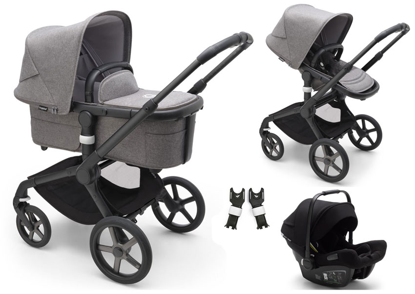 Bugaboo Fox 5 Kinderwagen 3 in 1 mit Bugaboo Turtle Babyschale 360 Black Grey Melange